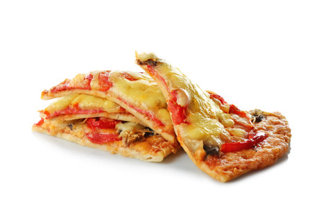 Tasty pizza slices on white backgroundの写真素材