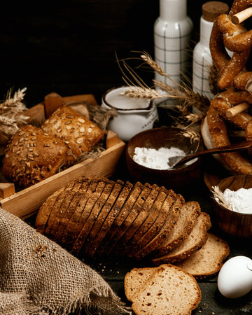 lots of bakery on the tableの写真素材