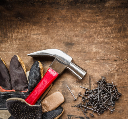 tool renovation on brown wood backgroundの写真素材