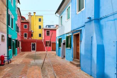 Colorful houses on the italian island of Burano near Veniceの写真素材