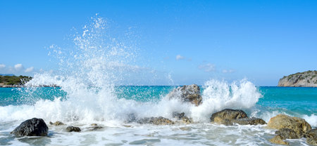Waves of the sea. Mirabellno Bay, Crete, Greece