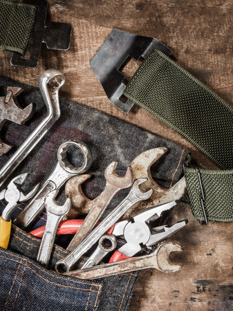 tool renovation on grunge wood backgroundの写真素材