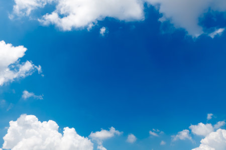 blue sky with clouds, Sky clouds background, blue sky with cloud closeupの写真素材
