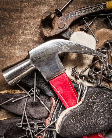 tool renovation on brown wood backgroundの写真素材