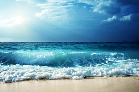 waves at Seychelles beachの写真素材