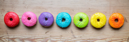 Colorful donuts in a rowの写真素材