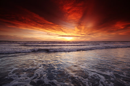 Radiant sea beach sunset on Baliの写真素材