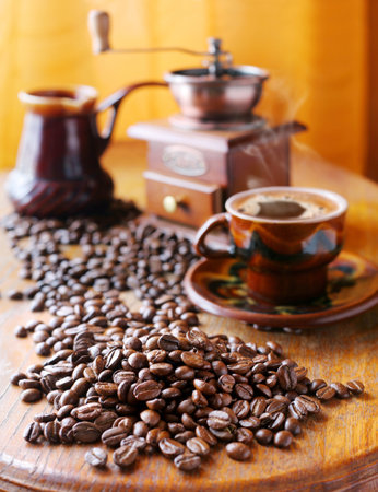Still life with coffee beans, and accessoriesの写真素材