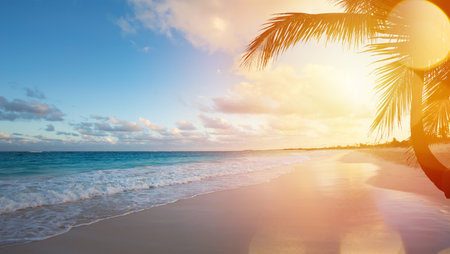 Art Beautiful sunrise over the tropical beachの写真素材