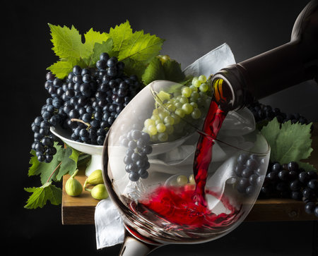 Grapes on the wooden tableの写真素材
