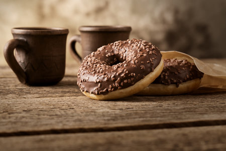 breakfast with donuts and coffeeの写真素材