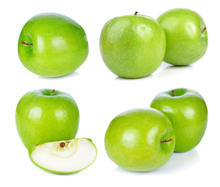 Green apple isolated on whiteの写真素材