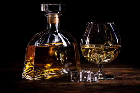 Brandy in a glass with iceの写真素材