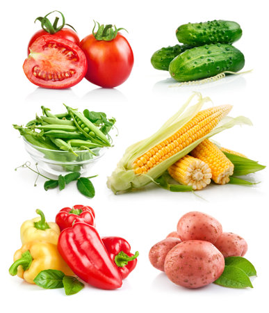 Vegetables and fruits isolated on a white background. Collage.の写真素材