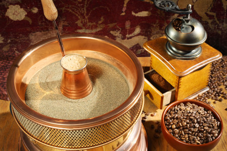 Coffee still-life in warm tone from a retro subjectsの写真素材
