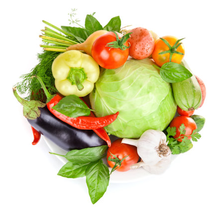 Fresh vegetables isolated on a white background. Healthy food. Diet concept.の写真素材