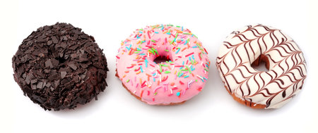 Donuts close up on whiteの写真素材