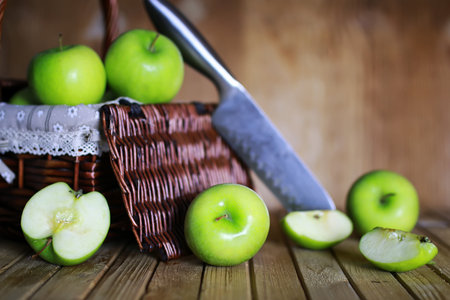 green apple in a basketの写真素材