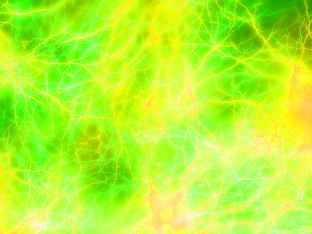 Abstract lightning background - computer-generated image. Fractal art: yellow and green rays of light.のeditorial素材