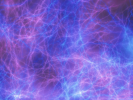 Blue and purple lightning on a dark background, computer generated abstract background