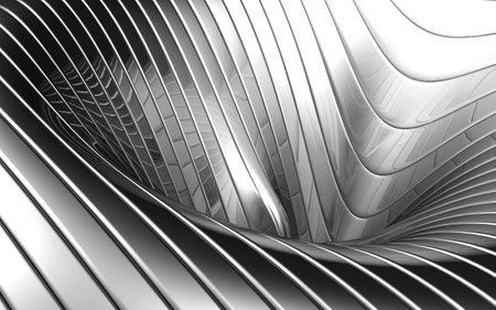 Abstract metallic background with wavy lines. 3d rendering, 3d illustration.のeditorial素材