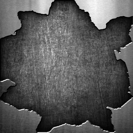 Metal plate with torn edges. Grunge background. Template for designのeditorial素材