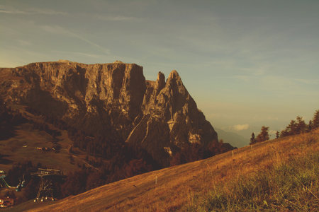 Dolomites mountains in South Tyrol (Italy) at sunsetのeditorial素材