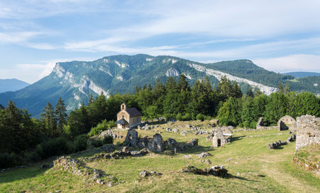 The ruins of an ancient church on the slopes of the Carpathiansのeditorial素材