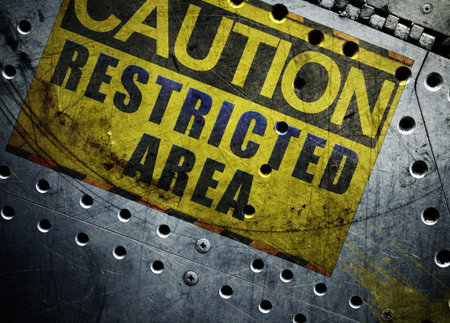 Caution wet area sign on scratched metal background, 3D renderingのeditorial素材