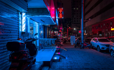 Night view of a street in Kuala Lumpur, Malaysiaのeditorial素材
