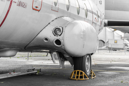 Abandoned military airplane at the airport. Black and white.のeditorial素材