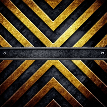 Metal plate on a black background with a gold pattern. 3d illustrationのeditorial素材
