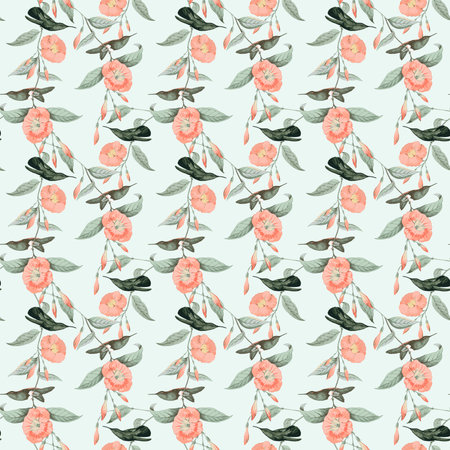 Seamless floral pattern with watercolor camellia flowers.のeditorial素材