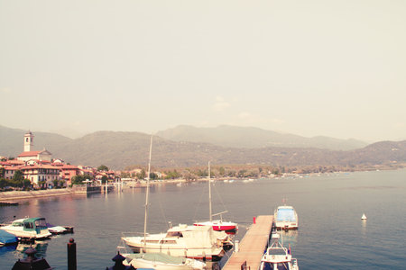 Beautiful view of Lake Garda in Italy. Toned.のeditorial素材