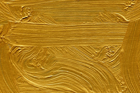 Gold paint brush stroke texture. Abstract art background. Oil painting style.のeditorial素材
