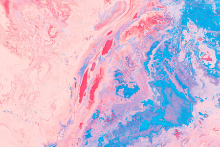 Blue and pink abstract acrylic background. Marbling artwork texture. Agate ripple pattern. Gold powder.のeditorial素材