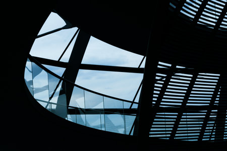 Abstract background of modern architecture, detail of glass and steel structure.