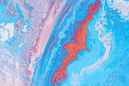 Marbled blue abstract background with golden sequins. Liquid marble ink pattern
