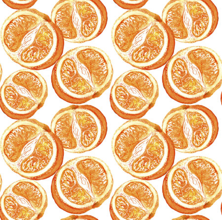 Seamless pattern with watercolor orange slices. Vector illustration.のeditorial素材