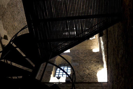 Spiral staircase in the old town of Rhodes, Greece.のeditorial素材