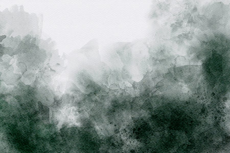 Abstract hand painted watercolor background. Texture paper. Green and black.のeditorial素材