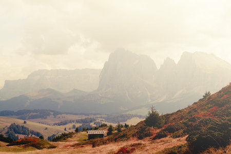 Autumn in the italian alps. Landscape of Dolomitesのeditorial素材