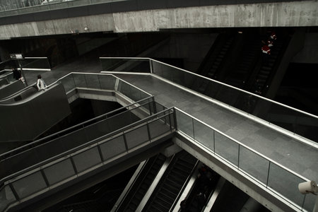 Escalators in a metro station in the city of Barcelona, Spain