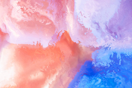 Abstract background of watercolor paints in blue, orange and pink tones