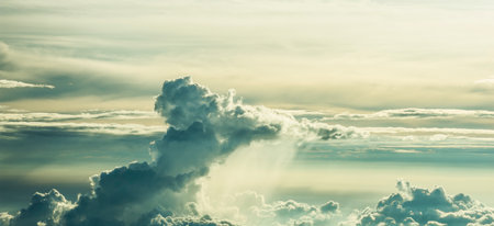 Beautiful cloudscape at sunset time. Panoramic view.のeditorial素材