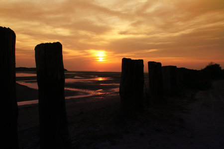 Sunset on the Baltic Sea in Kolobrzeg, Polandのeditorial素材