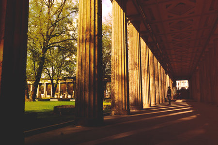 Pillars in the park at sunset, Berlin, Germany.