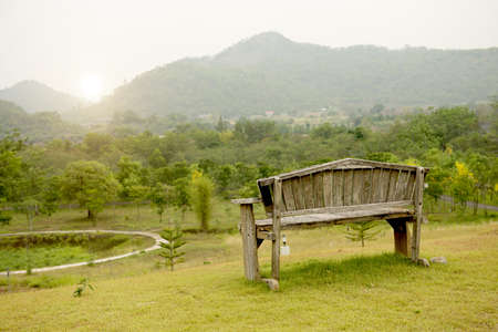 Relaxing chair with mountain viewの写真素材