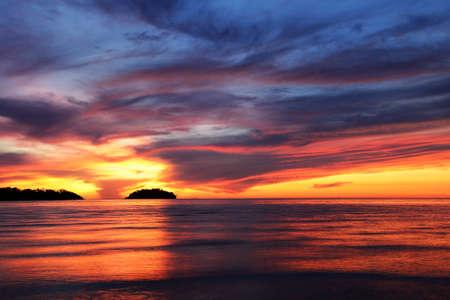 Scenic view of island during sunset at Chang island Thailandの写真素材