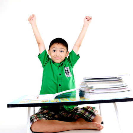 Student boy happy after finished homework